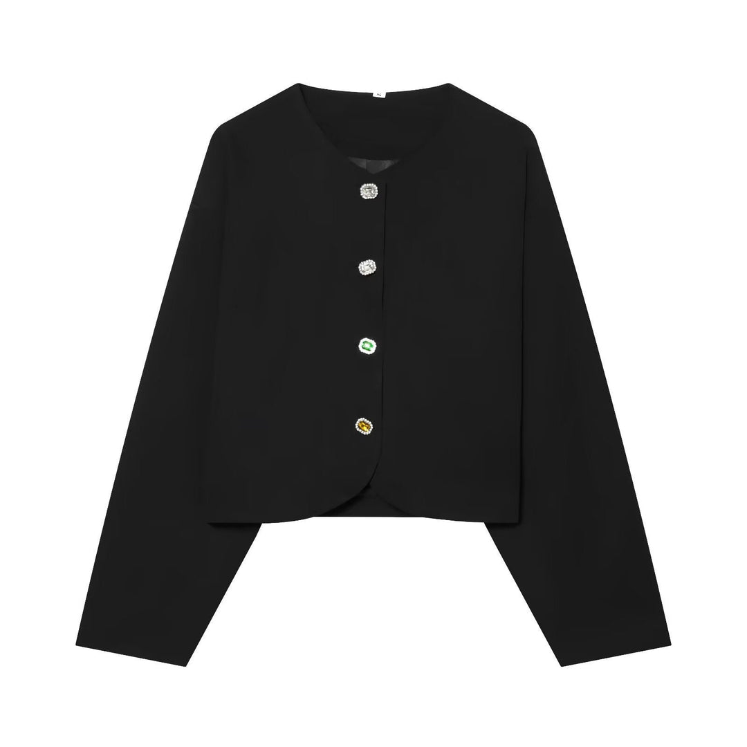 Damska krótka boxy kurtka z Decorative guzikami i Round Neckline Lumaza