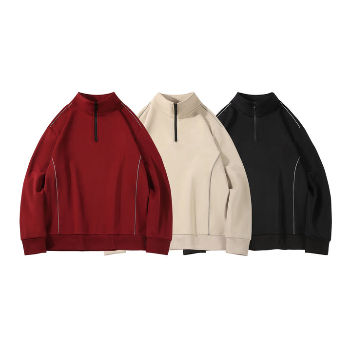 Herren Halfzip-Bluza mit Stehkragen, reflektierenden Kedernähten und geripptem Saum