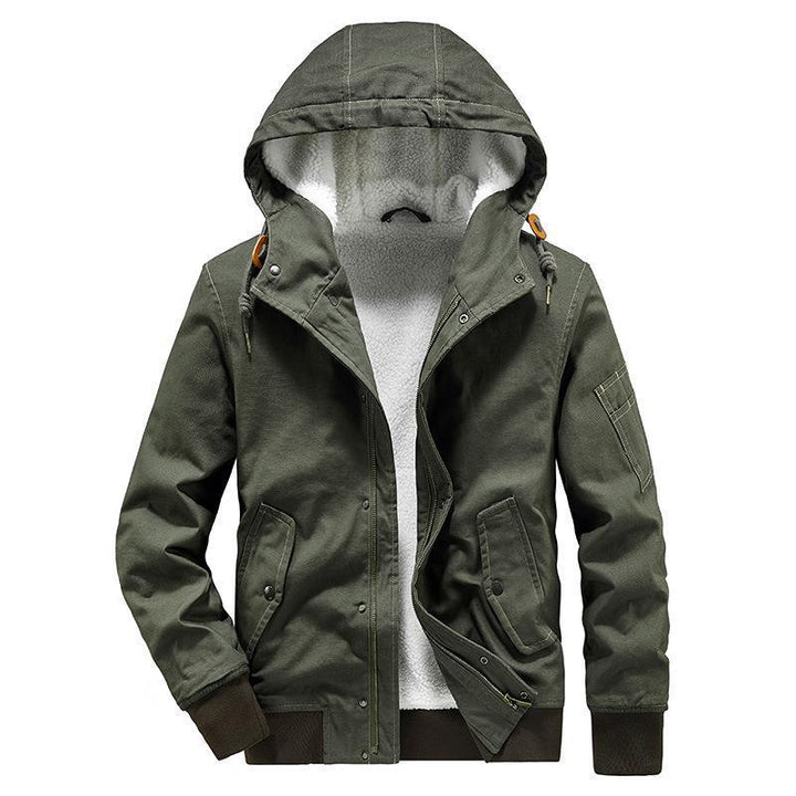 Męska Canvas Bluza z kapturem z Sherpa Podszewka, Utility Kieszenie i Prążkowane mankiety