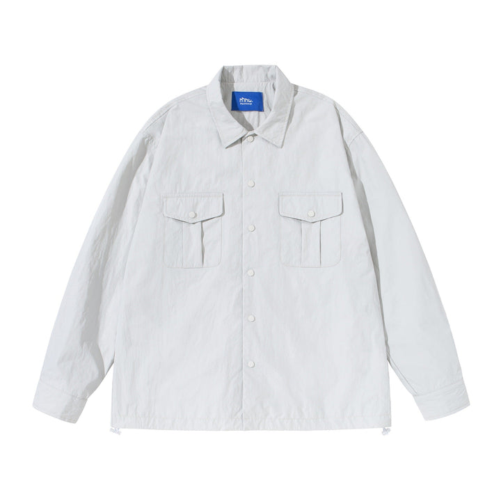 Unisex Oversize kurtka koszulowa z nap listwa i kieszenie z klapkami