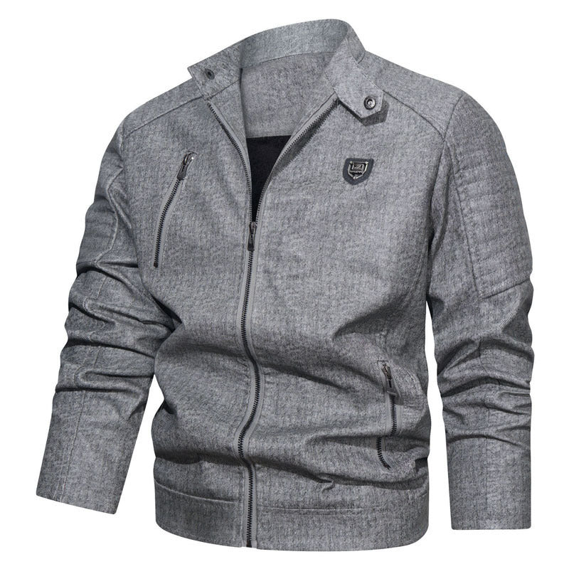 Męski solidny denim-look kurtka field z pikowany ramienny section i zamek detale