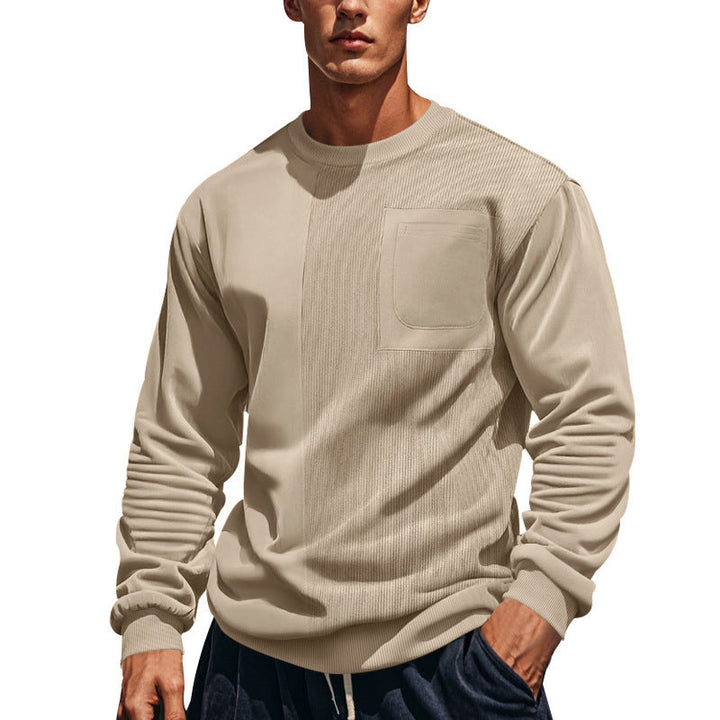 Męska strukturalny okrągły dekolt bluza z klatka piersiowa kieszeń i asymmetrical rib panel