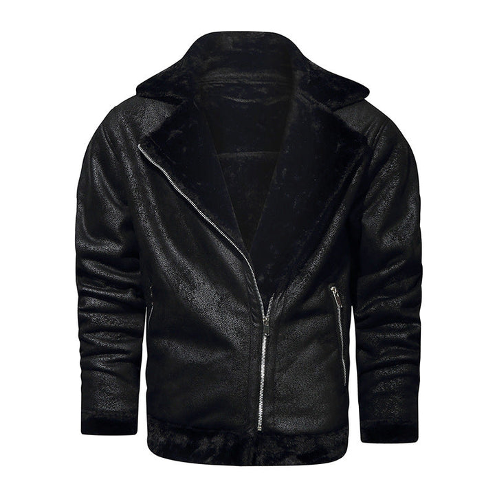 Męska lambskw imitacja biker kurtka z asymmetrical zamkiem i teddy lwwg
