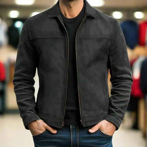 Męska Vwtage zamsz kurtka z Slim Fit i zamkiem
