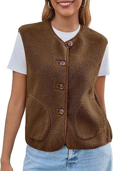 Damska teddy polarowa kamizelka z round neck i guzikami closure Lumaza
