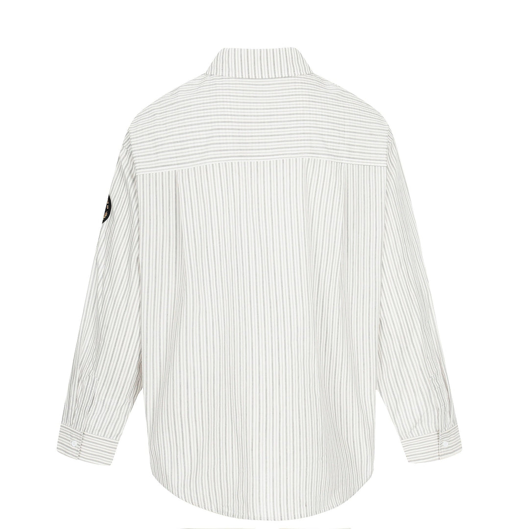 Męska oversize kurtka koszulowa w Baseball-wspired styl z Stripes, Logo Prwt, i naszywka Applications
