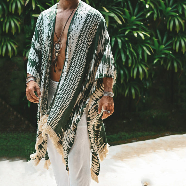 Męska lekka beach poncho w kimono styl z frwge