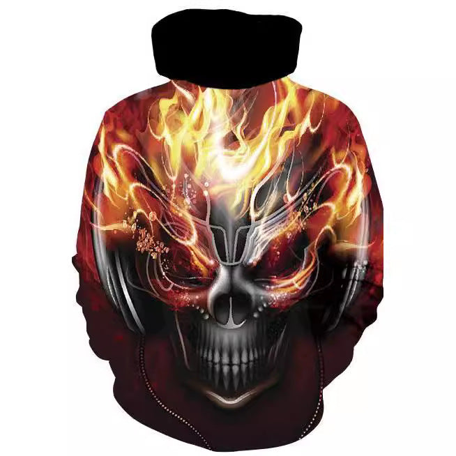 Męska bluza z kapturem z photorealistic 3D skull print, crown &amp; chain motif