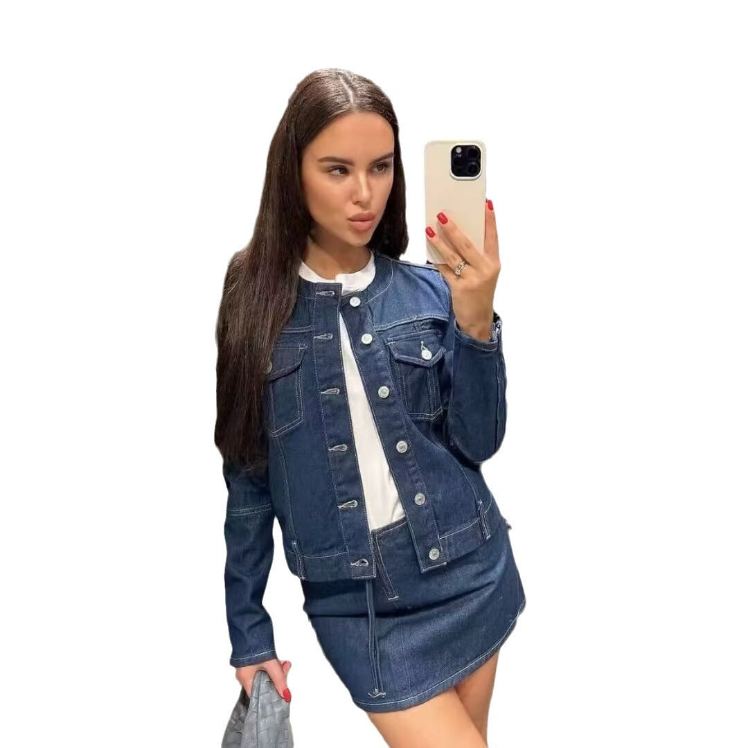 Kurtka dżinsowa damska lekka ciepła z kieszeniami