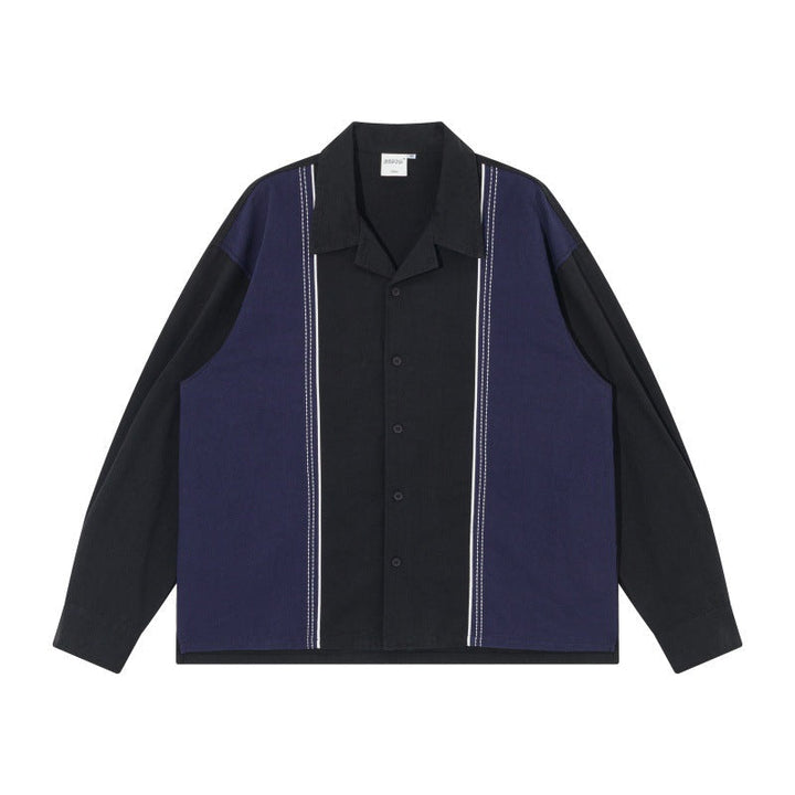 Męska loose boxy kurtka koszulowa z panels, vertical dekoracyjne szwy i lapel kołnierzem