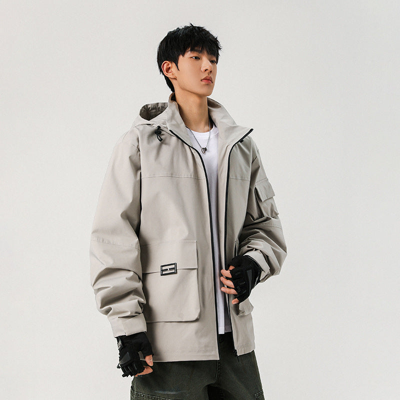 Męski Oversize Utility Kurtka z Technical Softshell, Kaptur i Wiele Kieszenie