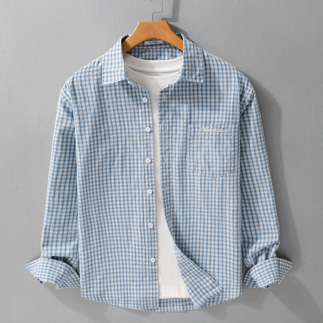 Męska koszula wierzchnia koszula w fine Vichy check wykonany z miękki bawełniany twill z naszywany breast kieszeń