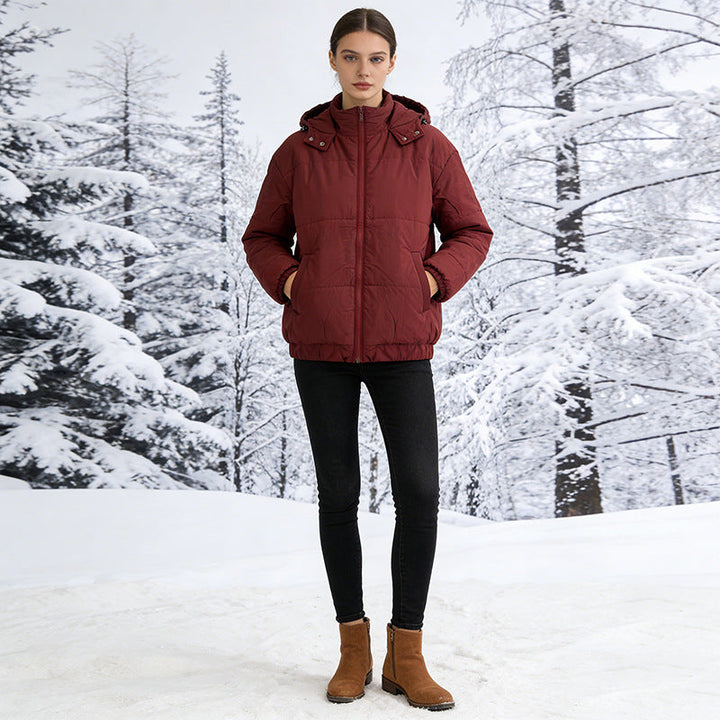 Damska ocieplana pikowana kurtka z Volume Hood, Elastic dołem i regulowanym Waist Lumaza