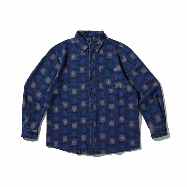 Kurtka męska koszulowa w denim wygląd z geometric jacquard wzór