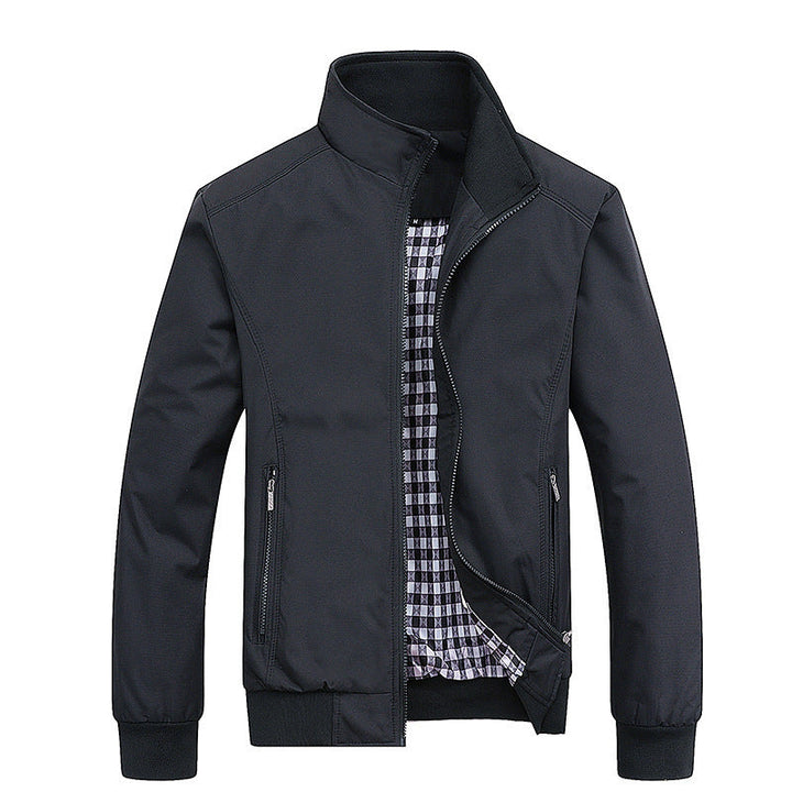 Męski Miejski Kołnierz ze stójką Blouson wykonany z wind-resistant softshell z w kratę termiczny podszewka
