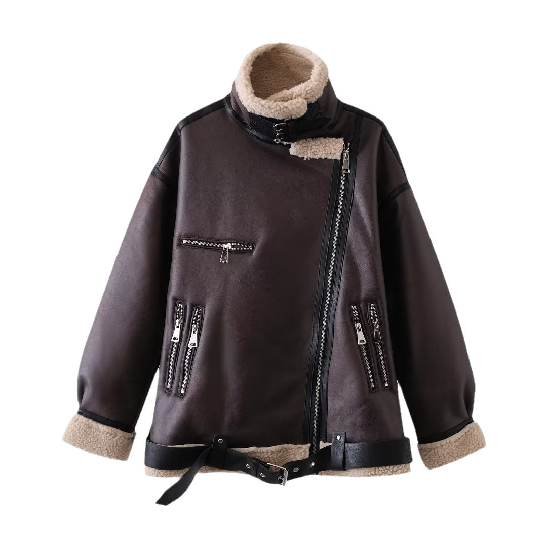 Damska ocieplana Aviator kurtka in Aviator styl z Teddy Lining i zamkiem błyskawicznym Lumaza