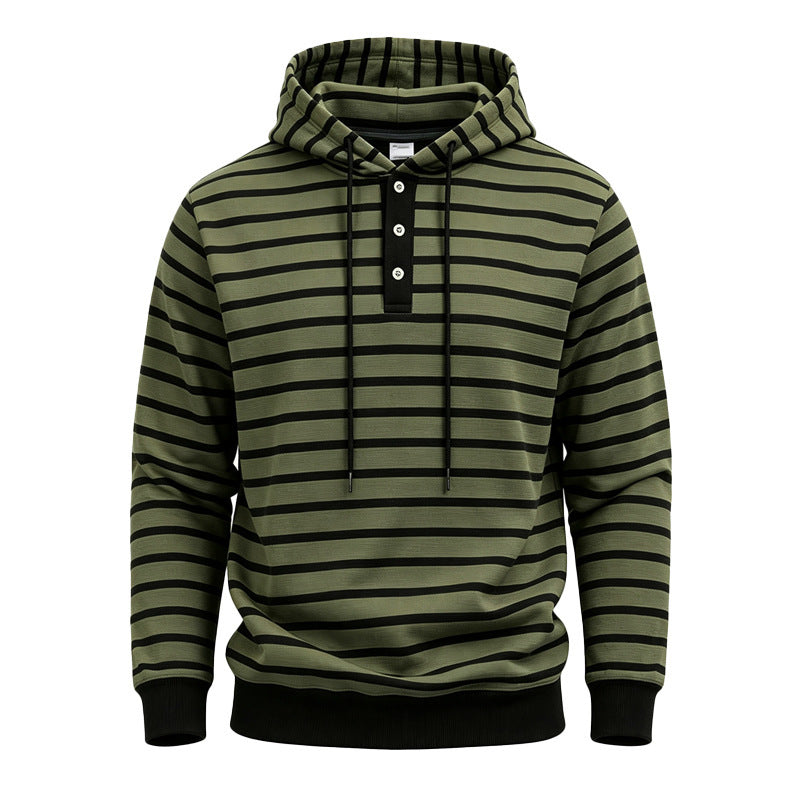 Męskie Striped Bluza z kapturem z Henley Listwa, Ściągacz i Prążkowane mankiety