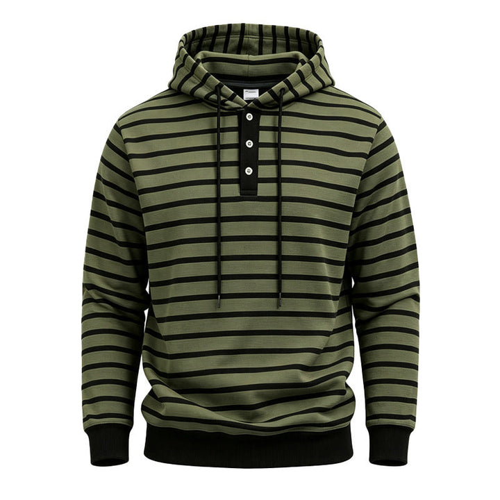 Męskie Striped Bluza z kapturem z Henley Listwa, Ściągacz i Prążkowane mankiety