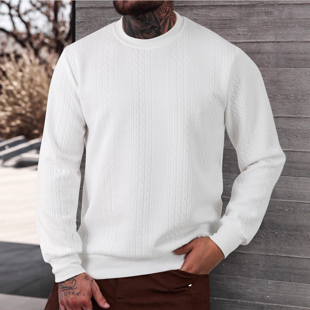 Męska textured okrągły dekolt bluza z delikatna waffle structure i prążkowane mankiety