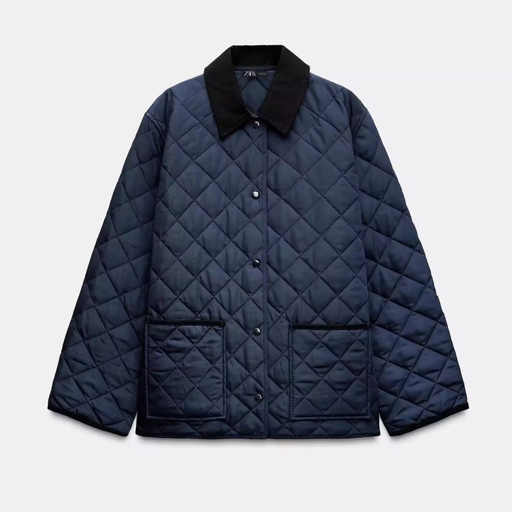 Damskie Lekka Pikowana Kurtka przejściowa w Oversize Cocoon z Cord Kołnierz