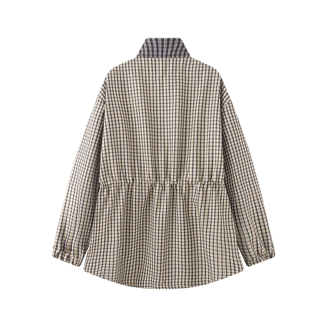 Damska Checked oversize Parka kurtka z ściągaczem i ze stójką Lumaza