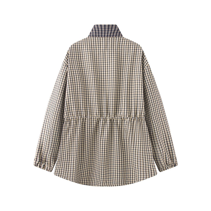Damska Checked oversize Parka kurtka z ściągaczem i ze stójką Lumaza