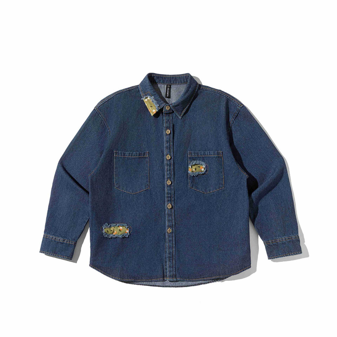 Męska oversize denim kurtka koszulowa z Used Effects i Moro Patches