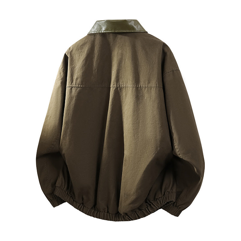 Męski Oversize Coach Kurtka z Shiny Kołnierz, Ukryty Snap Placket, i Elastic Dół