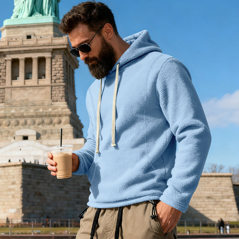 Męska polar bluza z kapturem z teddy tekstura, kaptur, i luźny krój