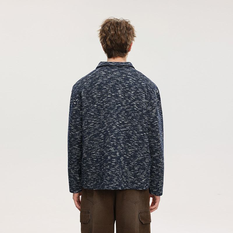 Herren Grobstrick-Kragenpullover mit V-Ausschnitt und Luźny‑Krój