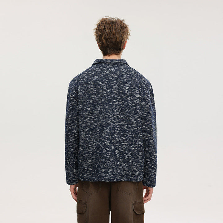 Herren Grobstrick-Kragenpullover mit V-Ausschnitt und Luźny‑Krój