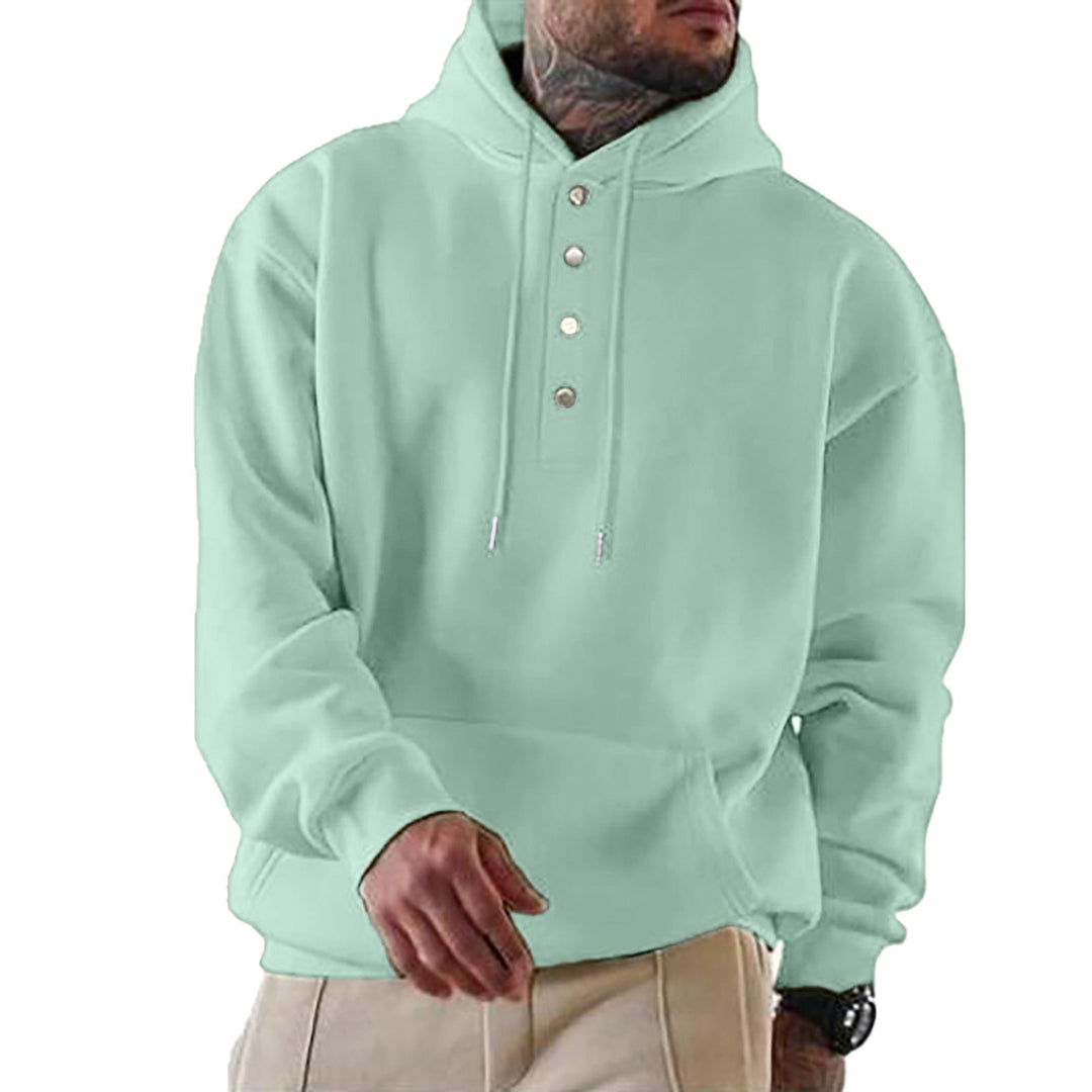 Męska bluza z kapturem z Henley Listwa guzikowa i kieszeń kangurka EB