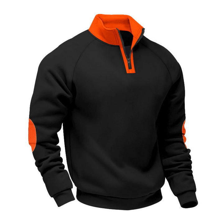 Męska krótki zamek polar pulower z Stójka raglanowy Rękawy i elbow patches