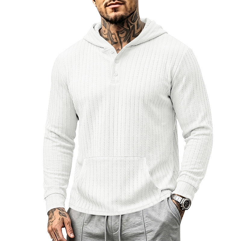 Męska Strukturalny Bluza z kapturem z Henley Kołnierz i Kieszeń kangurka