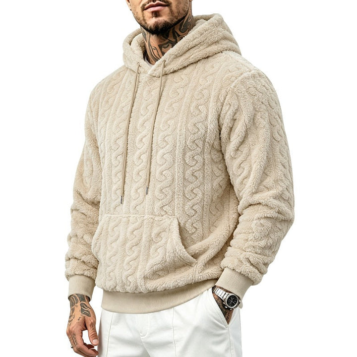 Męska przytulny teddy polar bluza z kapturem z cable Wzór i kieszeń kangurka