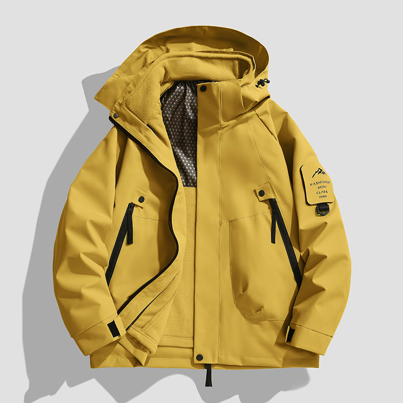 Męski Wodoodporny Utility Kurtka softshell z Kaptur, Diagonal Kieszenie na zamek &amp; Regulowany Rękaw Straps