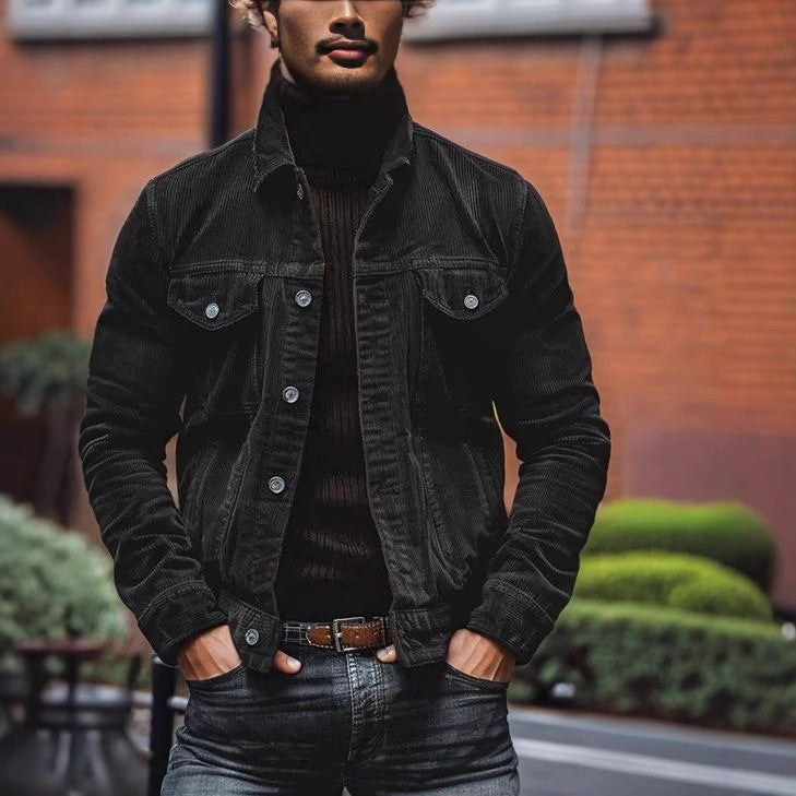 Męski fine sztruks trucker kurtka z chest kieszenie z klapami i tailored silhouette