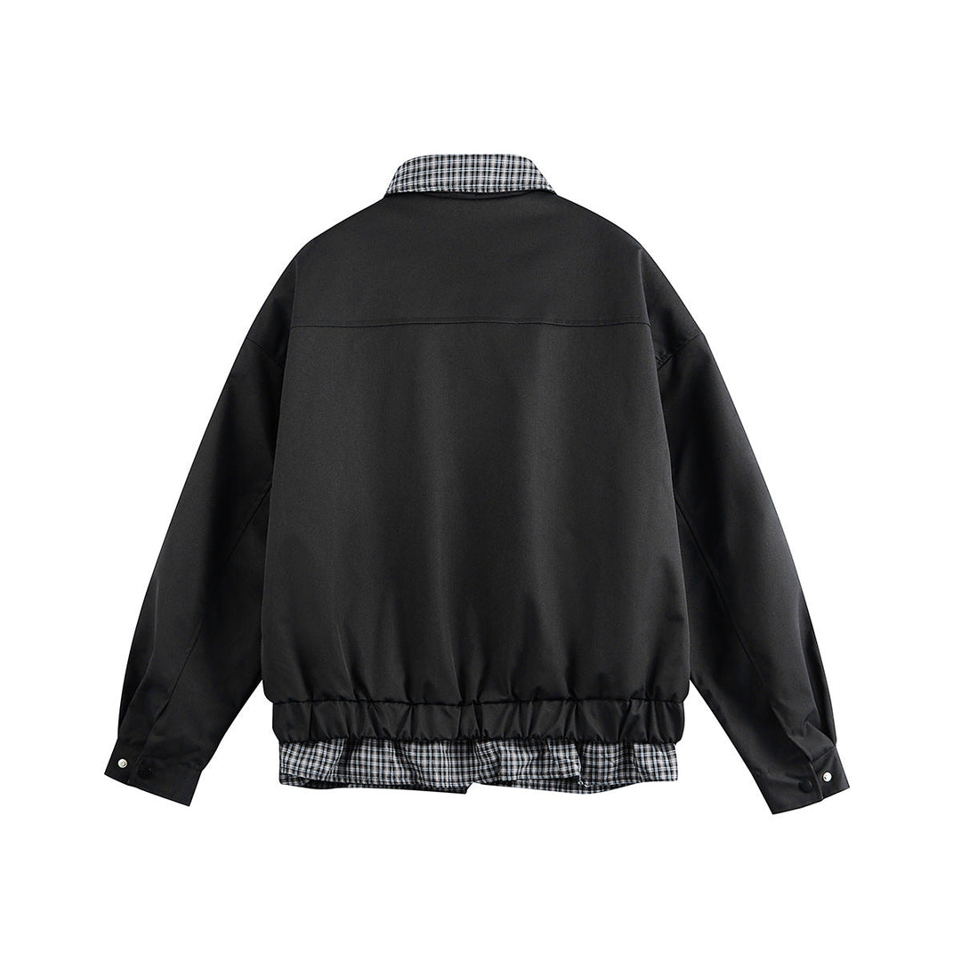 Męska layered-wygląd blouson kurtka z krata kołnierzem i regulowany dół