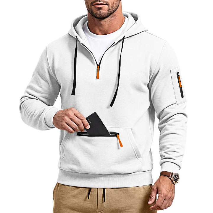 Męska sportowa bluza z kapturem z half zamek i zippered kieszeń kangurka