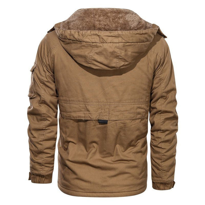 Męski thermally ocieplany płótno kurtka field z kaptur, teddy podszewka, i multifunction kieszenie