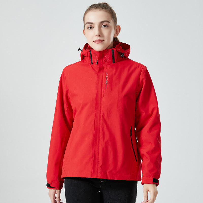 Damska lekka wodoodporna codzienna outdoor kurtka z regulowanym hood i ukrytym zamkiem Lumaza