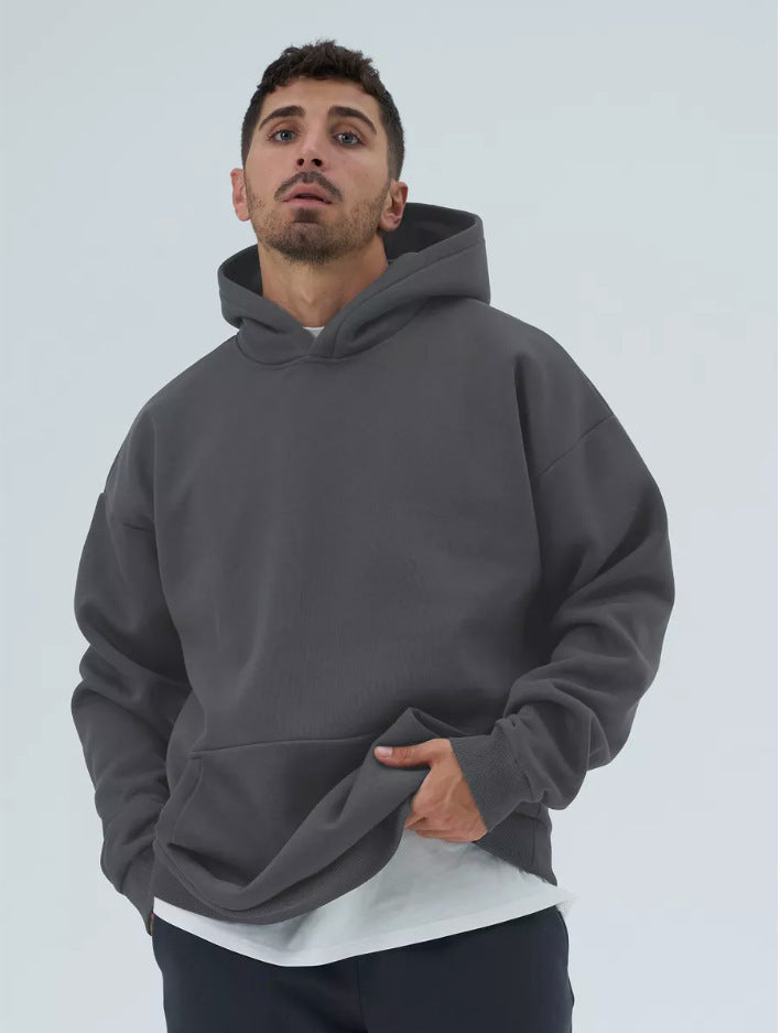 Męska heavy polar boxy bluza z kapturem z deep shoulder drop reinforced kaptur i kieszeń kangurka