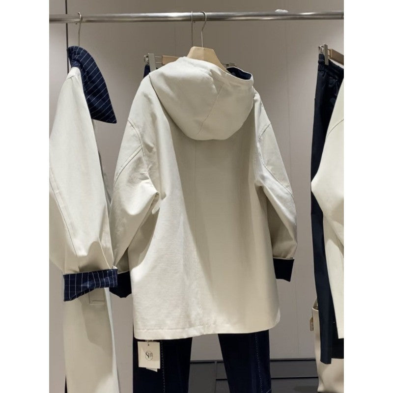 Unisex oversize utilitarian trencz z contrasted lining i hood Lumaza