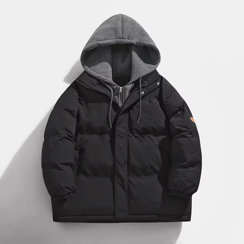 Męski Ocieplany Winter Puffer Kurtka z Two-Layer Kaptur i Elastic Mankiety