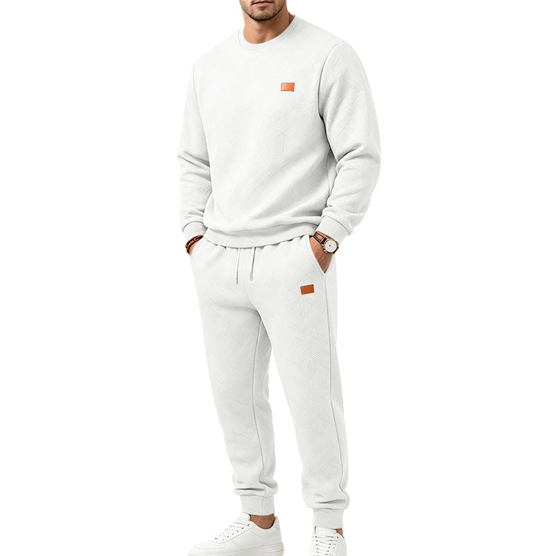 Męska Patterned Komfort Sweat Set z Okrągły Dekolt Bluza i Ściągacz Jogging Spodnie