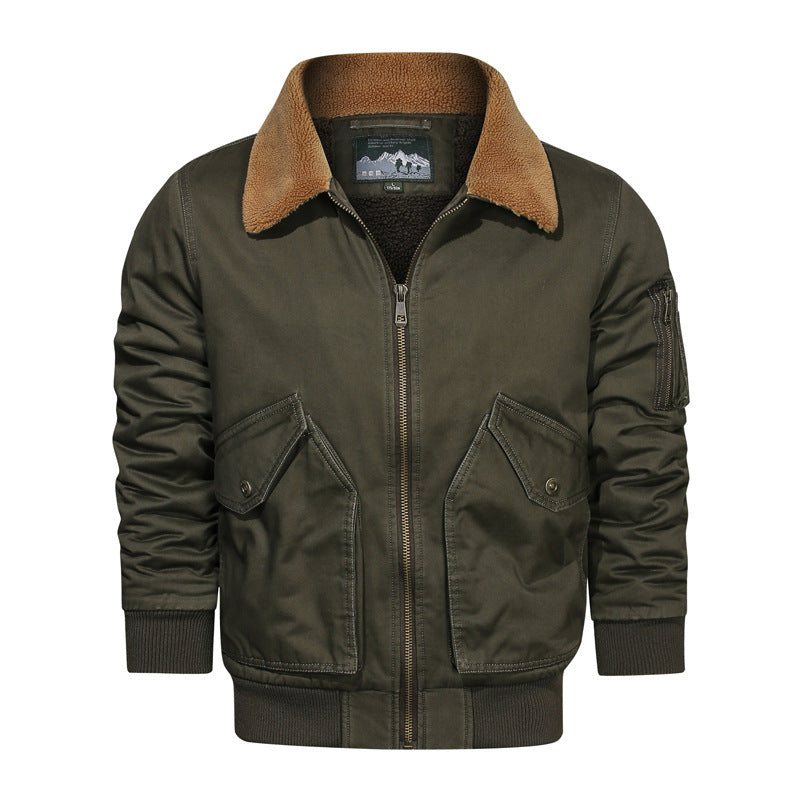 Męski pilot blouson w płótno użytkowy styl z sherpa kołnierz i rękaw kieszeń