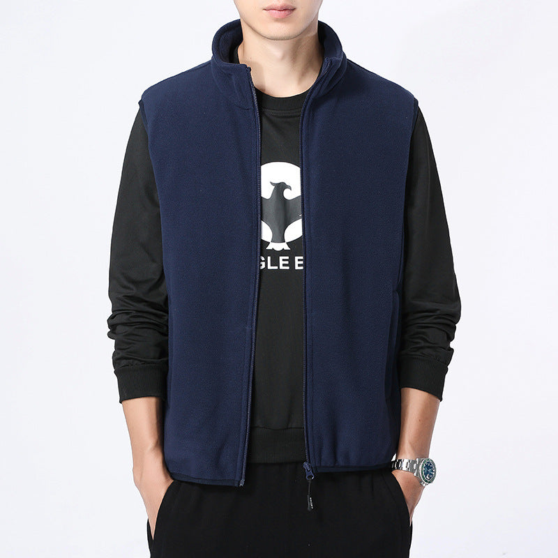 Męski Bez rękawów Microfleece Kamizelka z Kołnierz ze stójką i Ukryty Two-Way Zamek