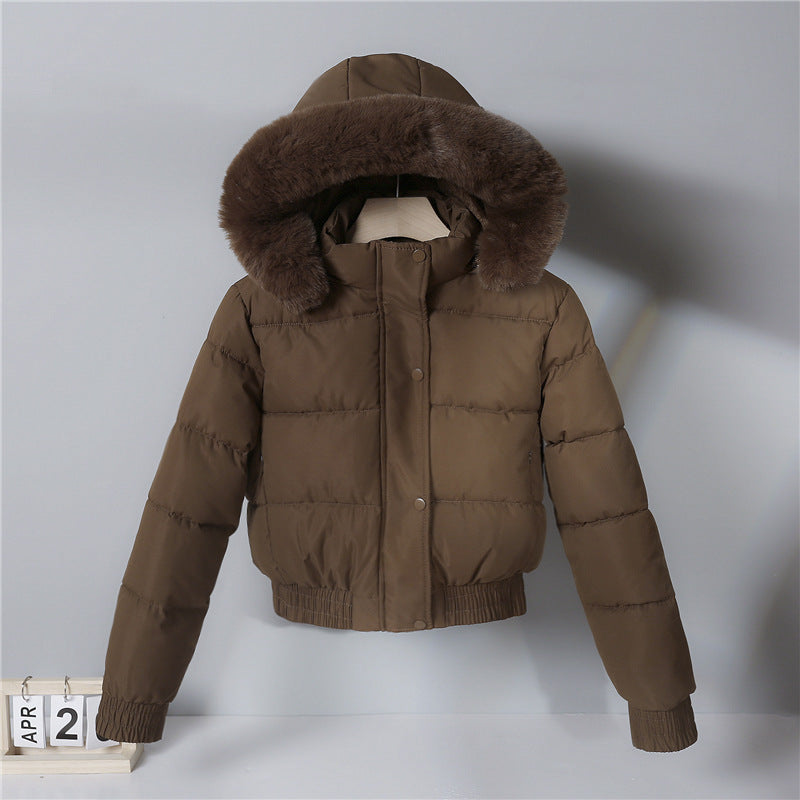 Damska krótka termiczna pikowana kurtka z removable faux fur hood i ribbed cuffs Lumaza