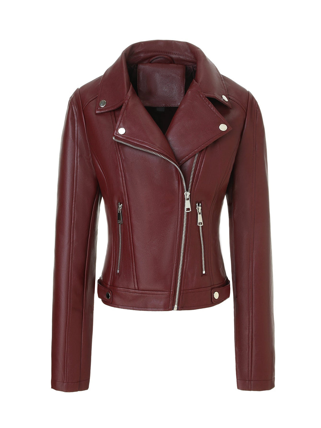 Damska krótka dopasowana biker kurtka made of Nappa leather z asymmetrical zamkiem błyskawicznym Lumaza