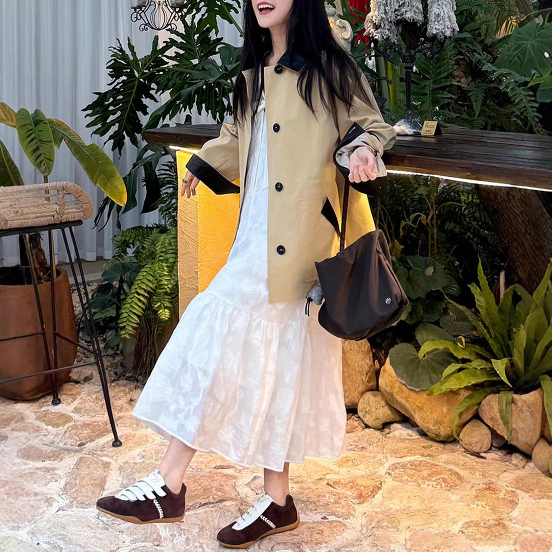 Damska modowa oversize kurtka z Leather Details Lumaza